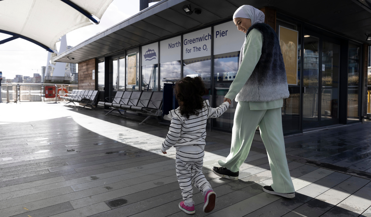 Mother and daughter at North Greenwich Pier